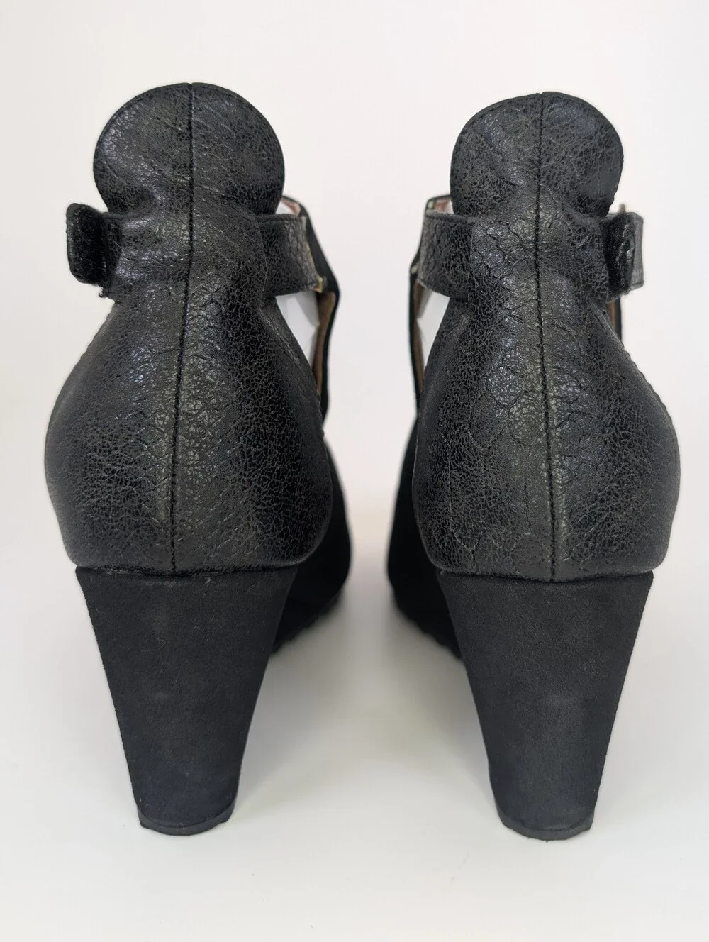 Corkey's Boutique Brand Sunburst Open Toe Wedge Dress Shoe Heels Velcro Black 8